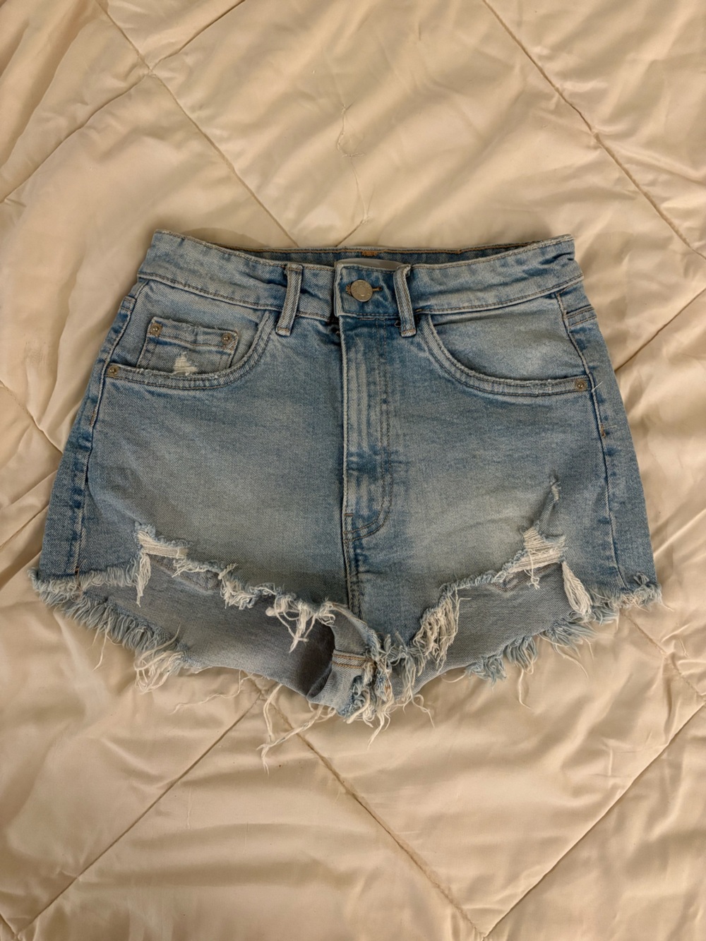 Zara Light Blue Distressed Denim Cutoff Shorts